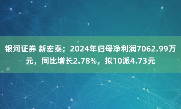 银河证券 新宏泰：2024年归母净利润7062.99万元，同比增长2.78%，拟10派4.73元