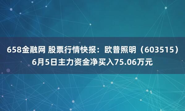 658金融网 股票行情快报：欧普照明（603515）6月5日主力资金净买入75.06万元