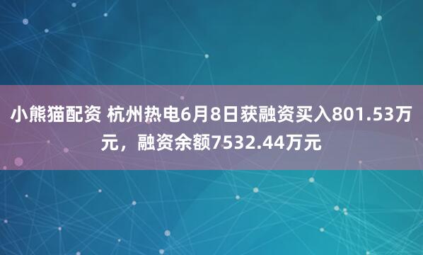 小熊猫配资 杭州热电6月8日获融资买入801.53万元，融资余额7532.44万元